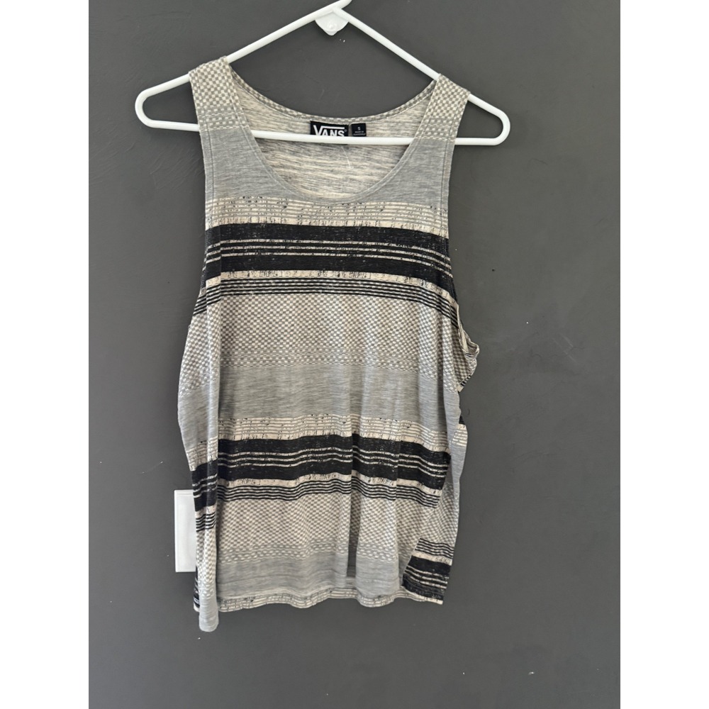 Vans Mens Striped Checkered Tank Top Grey Black White S Skate Surf Sleeveless